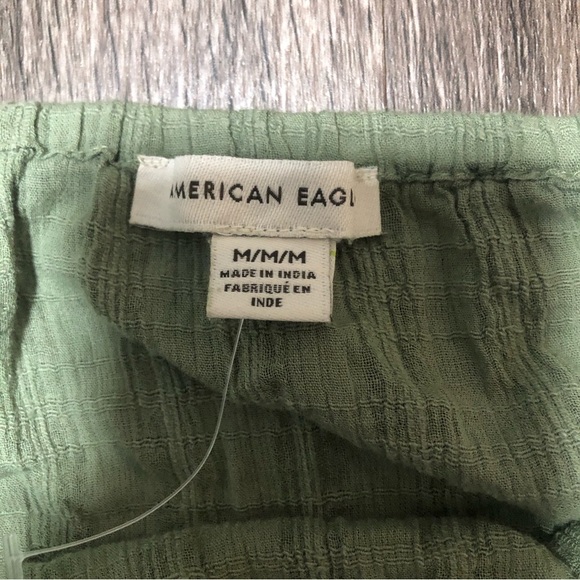 American Eagle Sage Green Eyelet Lace Square Neck Crop Top | Puff Sleeves M - Picture 6 of 7